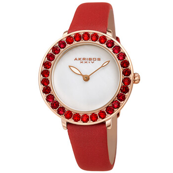 Quartz White Dial Red Leather Ladies Watch AK1093RD