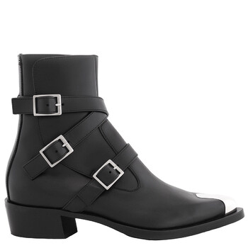 Alexander Mcqueen Black Punk Triple Strap Leather Boots, Brand