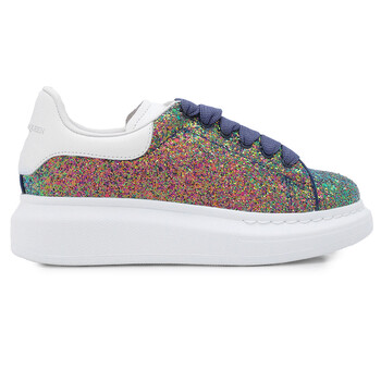 Alexander Mcqueen Girls White Petrol Glitter Oversized Sneakers