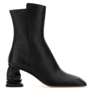 JW Anderson Black Leather Chain Heel Ankle Boots, Brand Size