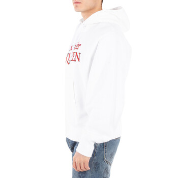 Men's Optical White Logo-Embroidered Cotton Hoodie