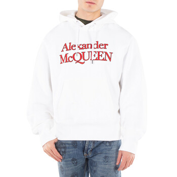 Men's Optical White Logo-Embroidered Cotton Hoodie