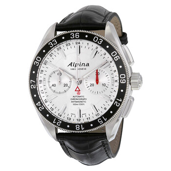 Alpiner 4 Chronograph Automatic Silver Dial Black Leather Men's Watch AL-860S5AQ6