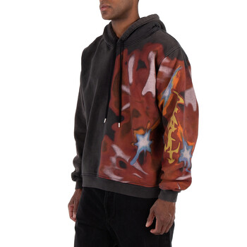 Men's Black Graphic-Print Cotton Hoodie