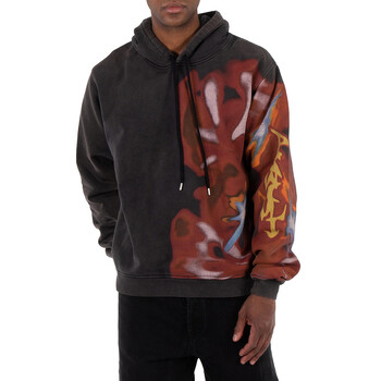Men's Black Graphic-Print Cotton Hoodie