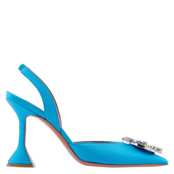 Azur Satin Begum Slingback Pumps BEGUM SLING-SATIN AZUR + WHITE CRYS