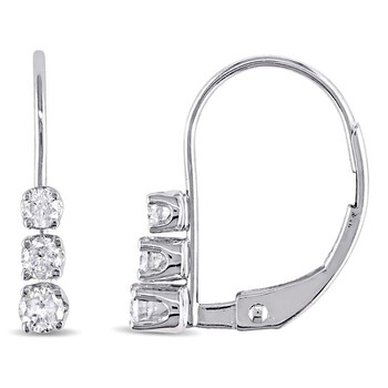 1/4 CT TW 3 Stone Diamond Leverback Earrings In 14K White Gold 7500064402