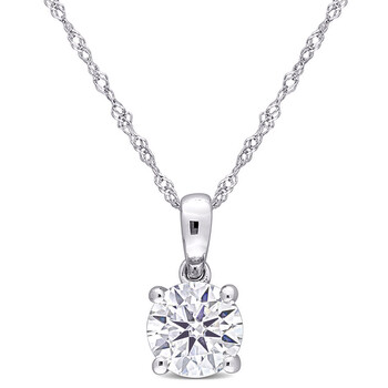 1 CT DEW Created Moissanite Solitaire Pendant with Chain In 10K White Gold JMS007284 1 CT DEW Created Moissanite Solitaire Pendant with Chain In 10K White Gold JMS007284