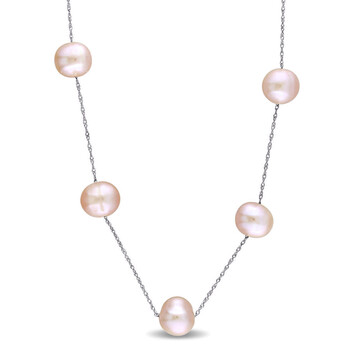 7 - 8 Mm Pink Cultured Freshwater Pearl Tin Cup Necklace On 10K White Gold JMS005703