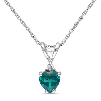Heart Shaped Created Emerald Pendant and Chain with Diamonds In 10K White Gold JMS002678 Heart Shaped Created Emerald Pendant and Chain with Diamonds In 10K White Gold JMS002678