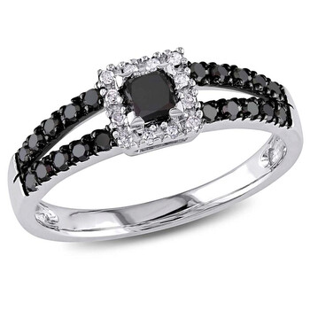 1/2 CT Black and White Diamond 10K White Gold Ring