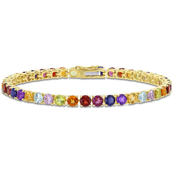 12 CT TGW Multi Color Gemstone Tennis Bracelet In Yellow Plated Sterling Silver JMS007785 12 CT TGW Multi Color Gemstone Tennis Bracelet In Yellow Plated Sterling Silver JMS007785