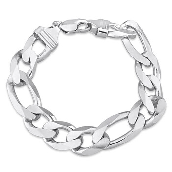 14.5mm Figaro Chain Bracelet In Sterling Silver, 9 In JMS008979