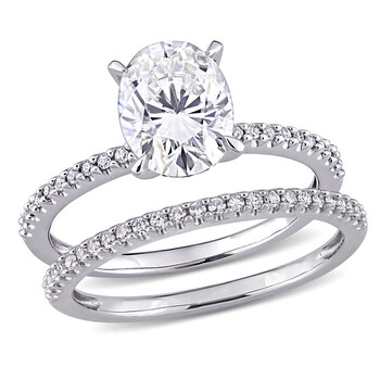14K White Gold 1/4 CT TDW Diamond and 2 CT TGW Created White Moissanite Bridal Ring Set JMS006548