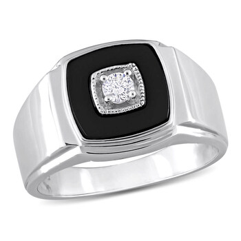 1/6 CT Diamond TW And 2 1/3 CT TGW Black Onyx Fashion Ring Silver JMS009396