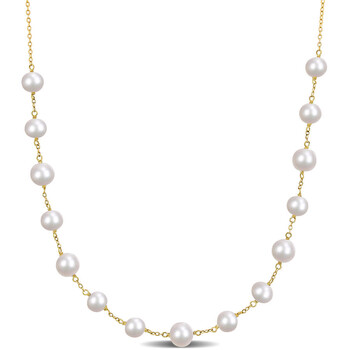 6.5-8.5 Mm Cultured Freshwater Pearl Tin Cup Necklace In 18k Gold Plated Sterling Silver JMS008553 6.5-8.5 Mm Cultured Freshwater Pearl Tin Cup Necklace In 18k Gold Plated Sterling Silver JMS008553