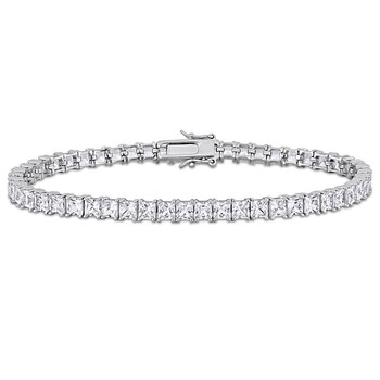 19 CT TGW Square Created White Sapphire Men's Tennis Bracelet in Sterling Silver JMS011220