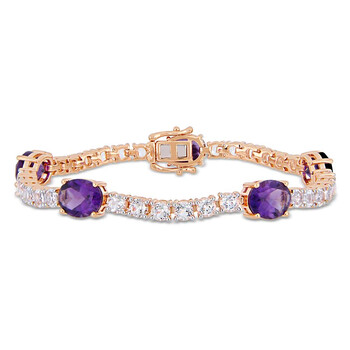21 CT TGW Africa-amethyst and White Topaz Station Link Bracelet In Rose Gold Plated Sterling Silver JMS005229