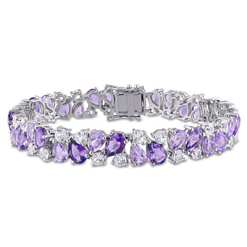 27 1/6 CT TGW Rose De France Amethyst and Created White Sapphire Vintage Bracelet In Sterling Silver JMS006398