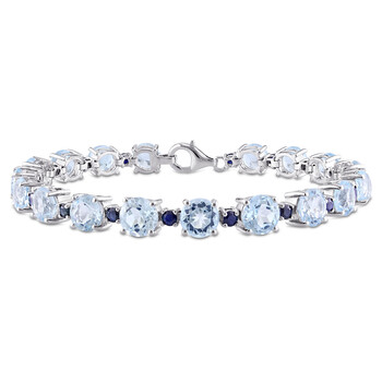 29 1/2 CT TGW Sky-blue Topaz and Sapphire Bracelet In Sterling Silver 7500064242