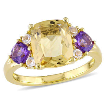 3 1/3 CT TGW Citrine, Amethyst-Africa and White Topaz Cocktail Ring in Yellow Silver JMS008360