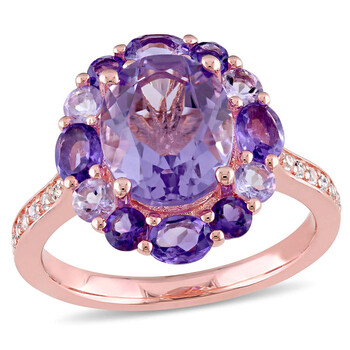 3 3/4 CT TGW Amethyst-Brazil, White Topaz, Amethyst-Africa, Amethyst and Rose de France Ring in Pink Silver JMS008358