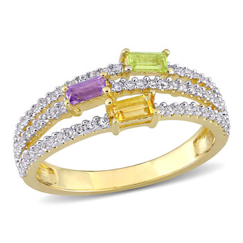 5/8 CT TGW Citrine Peridot Amethyst and White Topaz Spilt Shank Ring in Yellow Plated Sterling Silver JMS008413 5/8 CT TGW Citrine Peridot Amethyst and White Topaz Spilt Shank Ring in Yellow Plated Sterling Silver JMS008413