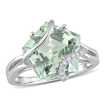 6 1/2 CT TGW Green Quartz and Diamond Accent Swirl Ring in Sterling Silver JMS008451