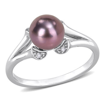 7 - 7.5 MM Black Freshwater Cultured Pearl and 0.02 CT TGW White Topaz Ring in Sterling Silver 7 - 7.5 MM Black Freshwater Cultured Pearl and 0.02 CT TGW White Topaz Ring in Sterling Silver