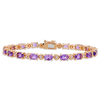 7-1/5 CT TGW Oval-cut Amethyst and Diamond Accent Tennis Bracelet In Rose Plated Sterling Silver JMS005244