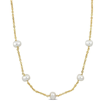 9-10mm Cultured Freshwater Pearl Station Necklace In Yellow Plated Sterling Silver JMS009656 9-10mm Cultured Freshwater Pearl Station Necklace In Yellow Plated Sterling Silver JMS009656