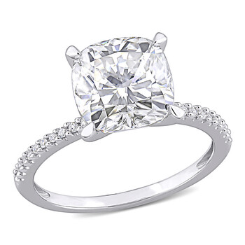 Ladies 14k White Gold 3.5 Ct Cushion Cut White Moissanite Solitaire Ring JMS006348