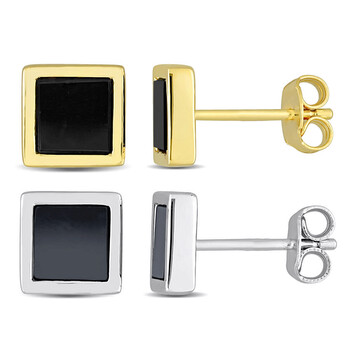 Skyyds 12 Pairs Black Diamond Stud Earrings Men Stainless Steel Earrings Women Cubic Zirconia Studs Mens Earring Square Round Piercing Jewelry Set Su