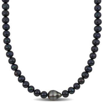 Men's 8.5-9mm Cultured Freshwater Black Pearl 11.5-12mm Tahitian Baroque Black Pearl Necklace Sterling Silver Clasp - 20 In. Men's 8.5-9mm Cultured Freshwater Black Pearl 11.5-12mm Tahitian Baroque Black Pearl Necklace Sterling Silver Clasp - 20 In.