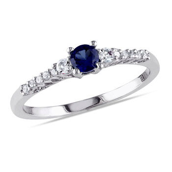 Silver 0.05 CT Diamond TW And 1/3 CT TGW Created Blue Sapphire Created White Sapphire Fashion Ring Silver 0.05 CT Diamond TW And 1/3 CT TGW Created Blue Sapphire Created White Sapphire Fashion Ring
