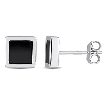 ☆MARS MARK☆ Black Stone Stud Earring M213 Amour Black Diamond Accent Square Men's Stud Earrings In