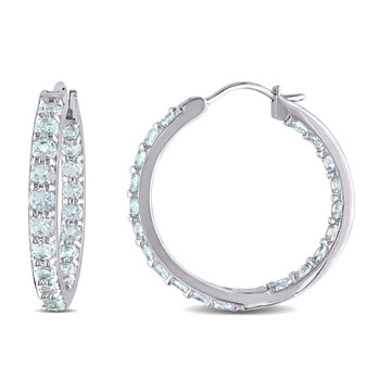 Aquamarine Inside Outside Hoop Earrings In Sterling Silver