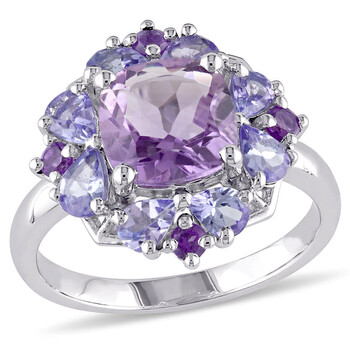 Sterling Silver 3 CT TGW Amethyst And Tanzanite Halo Ring