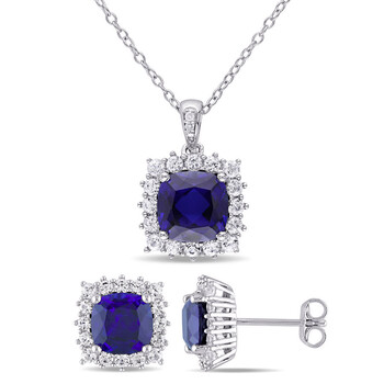 2-pc Set Of 8 1/2 CT TGW Created Blue Sapphire, Created White Sapphire Earrings and Pendant with Diamond Accent and Chain In Sterling Silver JMS007829 2-pc Set Of 8 1/2 CT TGW Created Blue Sapphire, Created White Sapphire Earrings and Pendant with Diamond Accent and Chain In Sterling Silver JMS007829