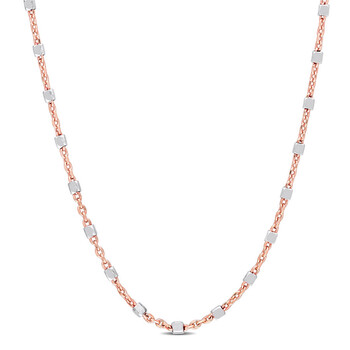 Two-Tone White Bead Chain Necklace In Rose Plated Sterling Silver, 20 In Two-Tone White Bead Chain Necklace In Rose Plated Sterling Silver, 20 In