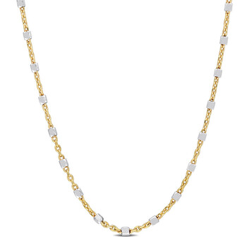Two-Tone White Bead Chain Necklace In Yellow Plated Sterling Silver, 20 In Two-Tone White Bead Chain Necklace In Yellow Plated Sterling Silver, 20 In