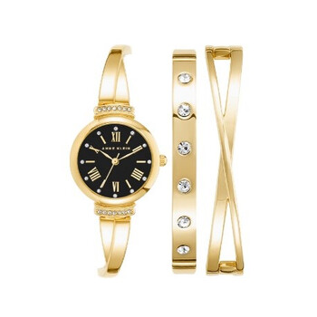 Quartz Black Dial Ladies Premium Crystal Accented Bangle Watch AK-2244BKST