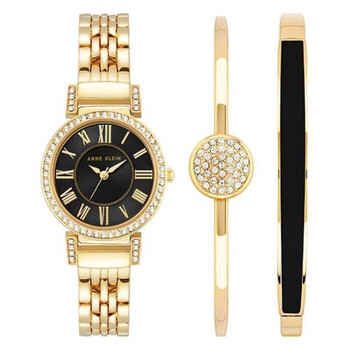 Quartz Black Dial Ladies Watch and Bracelet Set AK/3880BKST