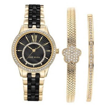 Anne☆ Anne Klein Quartz Black Dial Ladies Watch and Bracelet Set AK