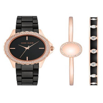 Quartz Crystal Black Dial Ladies Watch and Bracelet Set AK/4044BKST