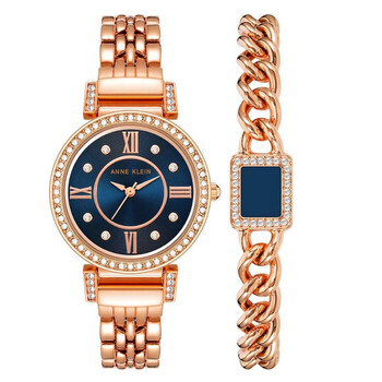 Quartz Crystal Blue Dial Ladies Watch and Bracelet Set AK/2928NVST