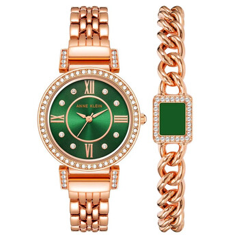 Quartz Crystal Green Dial Ladies Watch and Bracelet Set AK/2928GNST