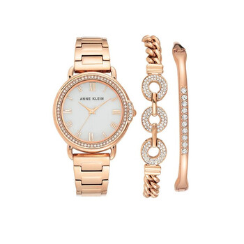 Quartz Crystal Ladies Premium Crystal Accented Bangle Watch and Bracelet Set AK/3650RGST