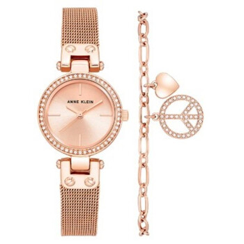Quartz Crystal Rose Gold Dial Ladies Watch and Bracelet Set AK-3616RGST