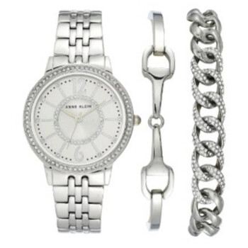 Quartz Crystal Silver Dial Ladies Watch and Bracelet Set AK-3839SVST